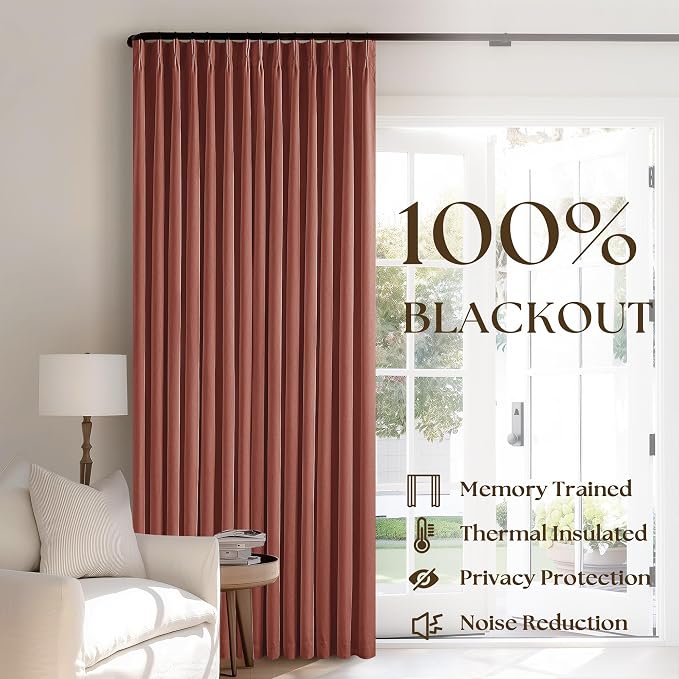 Firebrick Pinch Pleated Blackout Linen 45 Inch Curtains - Image 3