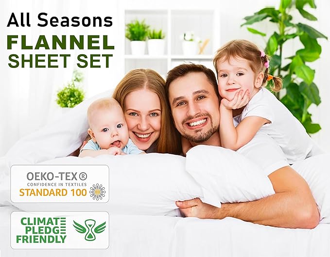 RUVANTI Flannel Sheets Full Size - 100% Cotton Double Brushed Bed Sheets Set, Deep Pockets 16 Inches, All Seasons Breathable & Extra Soft Full Sheets, Warm & Cozy, 4 Piece, Bali