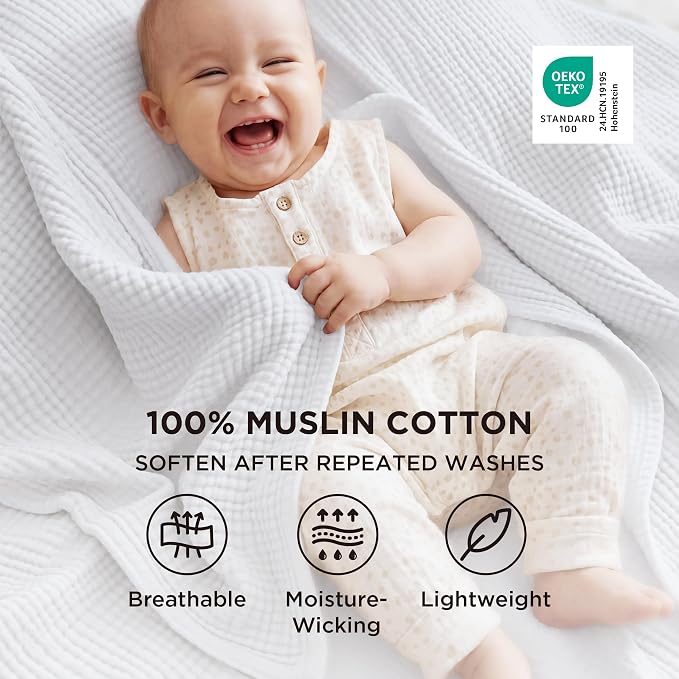 Bedsure 100% Cotton Muslin Blanket Twin XL - Image 2