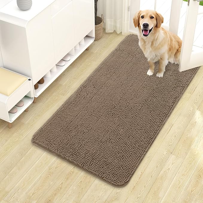 OLANLY Dog Door Mat for Muddy Paws 40x24, Super Absorbent Chenille Mud Mat | Tan by OLANLY