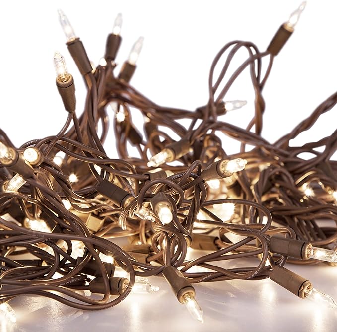 612 Vermont 50 Clear Mini Christmas String Lights on Brown Wire Cord, UL Approved for Indoor/Outdoor Use, 9 Foot of Lighted Length, 11 Foot of Total Length
