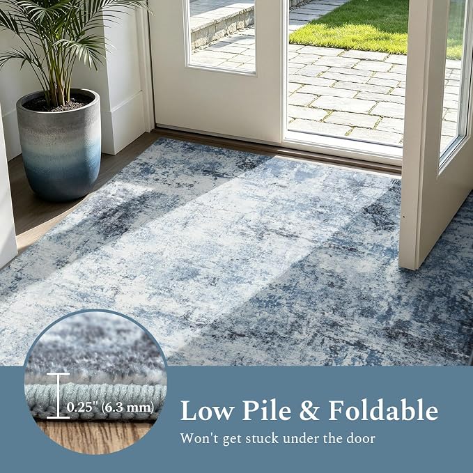 Rugflix 5x7 Area Rugs for Living Room, Washable Light Blue Grey Large Rug | - Image 6