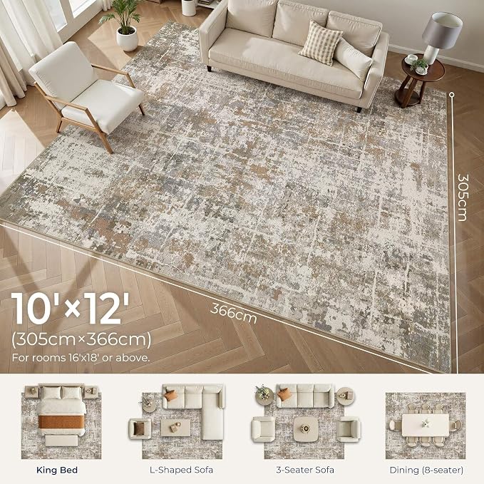 DMOYEST Area Rug Living Room Rugs 10x12 Washable Abstract Carpet | Neutral - Image 2