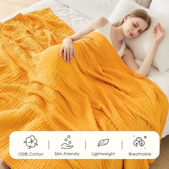 EMME Muslin Blankets for Adults Throw Blanket for Couch Breathable Gauze Soft - Image 2