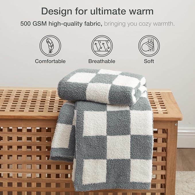 EXQ Home Checkered Throw Blanket, Knitted Blanket - Image 5