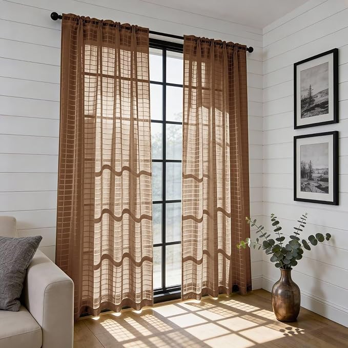 SpaceDresser Check Sheer Curtains 84 Inches Long - Image 6