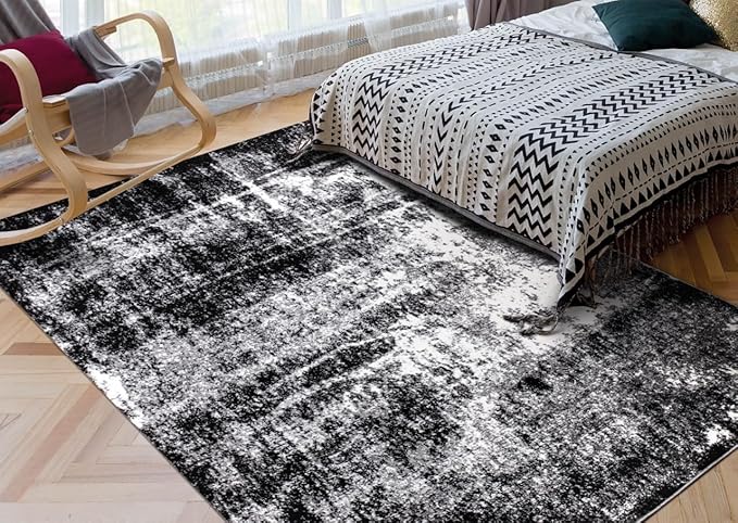 Keen Home Design Area Rugs - 10x14 Non-Shedding, Abstract Rugs for Kitchen, Living Room, Bedroom, Dining Room, Entryway - Size: 9'10" x 14', Abstract Black