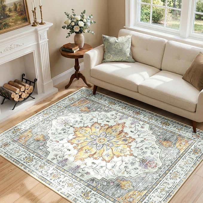 RELEANY Washable Area Rug, Water Repellent, Pet Friendly, Vintage Floral Boho - Image 2