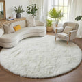 Cream White Round Area Rugs 6ft, Fluffy Soft Bedroom Circle Rug Floor Mat by ONASAR