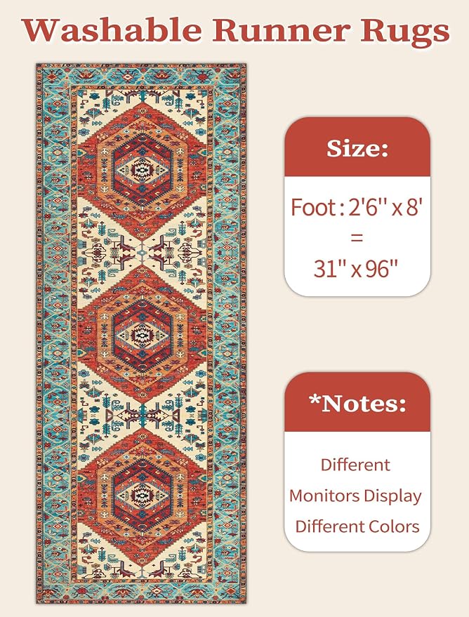 SERISSA 2'6"x8' Washable Non Slip Boho Runner Rug - Image 6