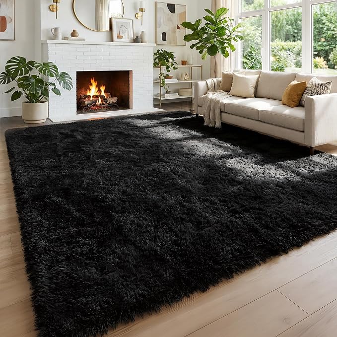 Amdrebio Black Big Shag Kids Area Rug 6x9 by Amdrebio