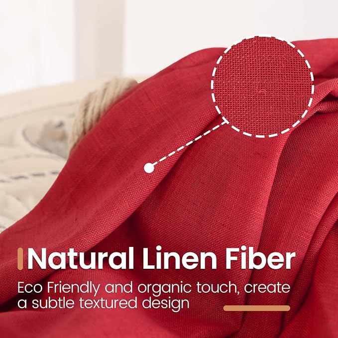 BGment Red Linen Cafe Curtains 36 Inch Length, Small Half Drapes Semi Sheer - Image 3