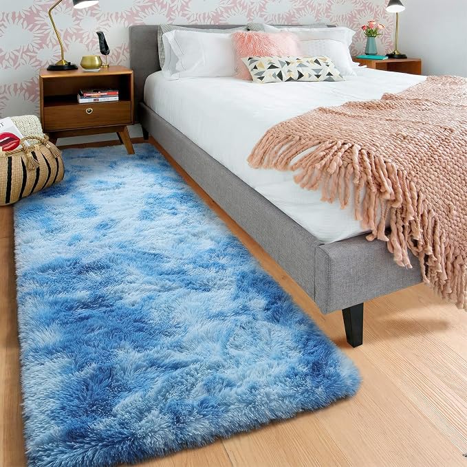 Runner Rugs for Boys Bedroom Living Room, Fluffy Tie-Dyed Blue 2x6 Area Rug | - Image 9