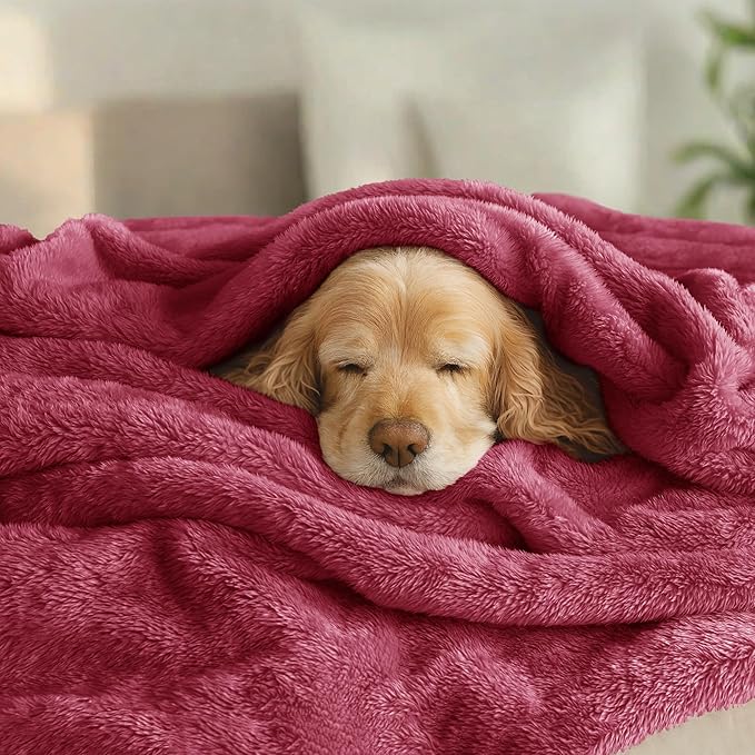 Exclusivo Mezcla Plush Fuzzy Fleece Bed Blanket King Size, Super Soft, Fluffy and Warm Blankets, Suitable for All Seasons (Deep Red, 90x104 Inches)