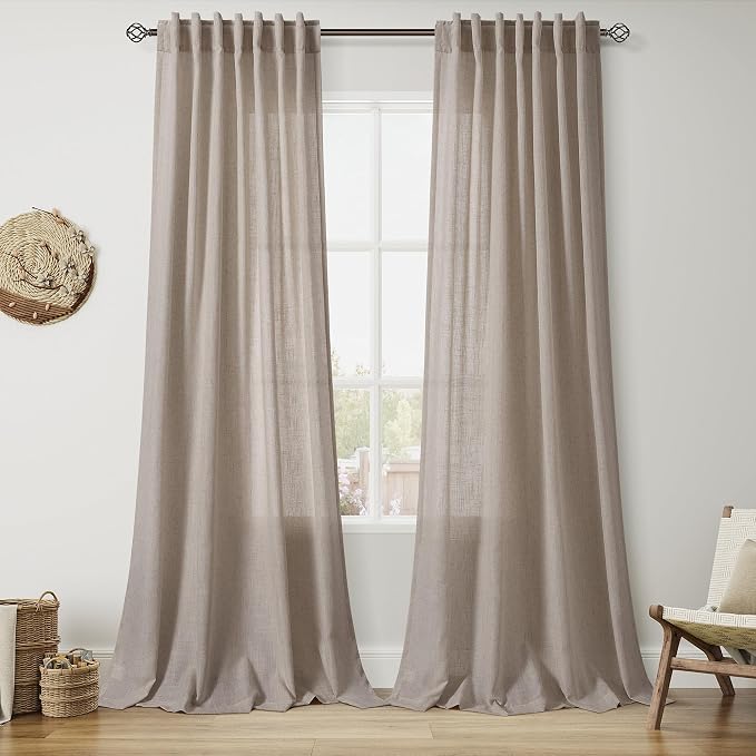 Ecru Linen 144 Inch Curtains for Living Room Light Filtering Semi Sheer Curtain by Nanspring