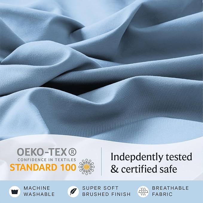 LuxClub 4 PC Queen Sheet Set, Deep Pockets Wrinkle Free Cooling Bed Sheets Hotel Bedding for Women, Men, Kids & Teens, Includes 1 Fitted Sheet, 1 Flat Sheet and 2 Pillowcases - Silky Soft Sky