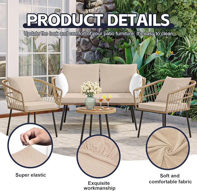 8Pcs Patio Cushion Covers, Outdoor Stretch Cushion Covers, Washable | Stretch - Image 3