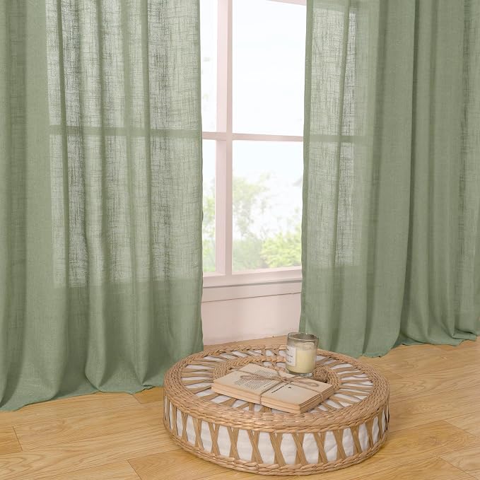 Sage Green Linen Curtains 84 inch Length, Semi Sheer Light Filtering Living - Image 9