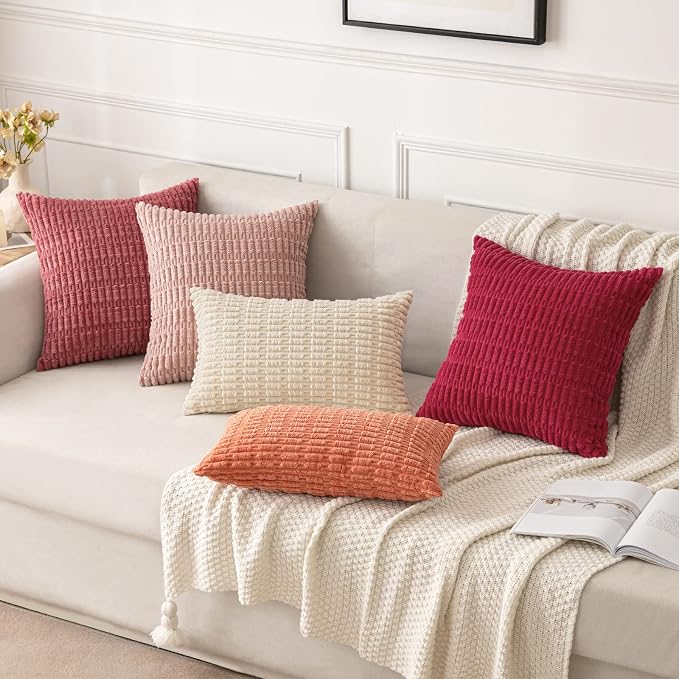 MIULEE Corduroy Decorative Throw Pillow Covers 20x20 Coral Pack of 2 | Soft - Image 2