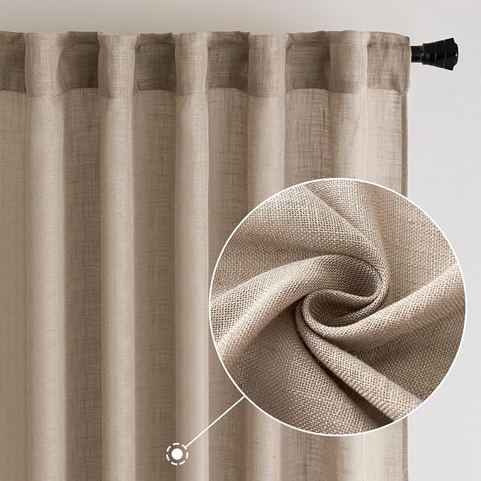 MIULEE Taupe Linen Curtains 52x108 Inch Long - Image 2