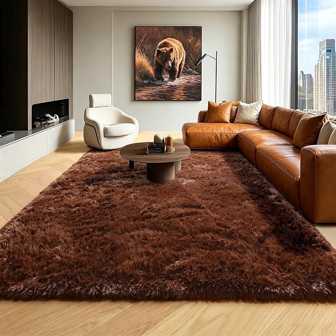 Brown 6x9 Area Rugs for Living Room Bedroom, Large Fluffy Bedside Throw Rug by ONASAR