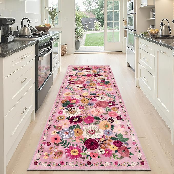 Pink Floral Hallway Runner Rug 2x6 - Image 6