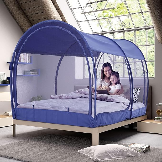 Alvantor Mosquito Net Bed Canopy Bed Tents Dream Tents Privacy Space Full Size Sleeping Tents Indoor Pop Up Portable Frame Breathable Cottage Navy (Mattress Not Included)
