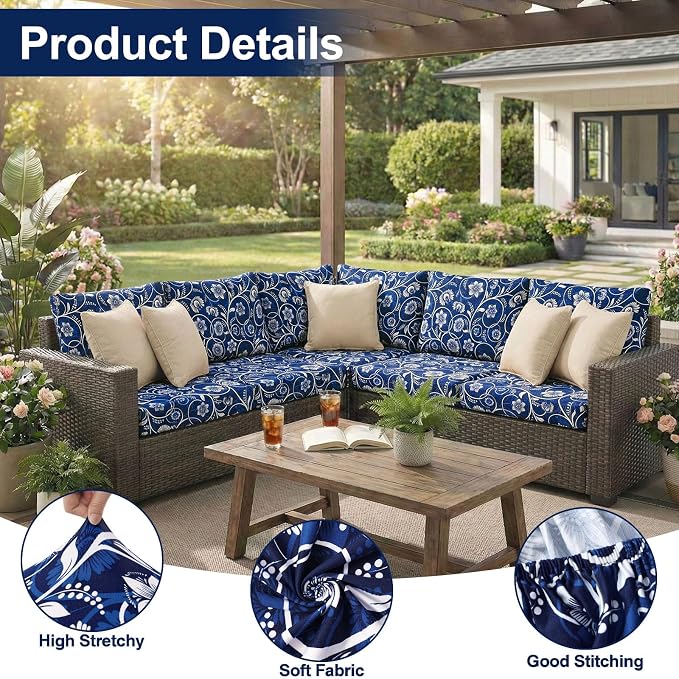 Smiry Waterproof Patio Cushion Covers, Stretch Outdoor Furniture Covers | Couch - Image 5