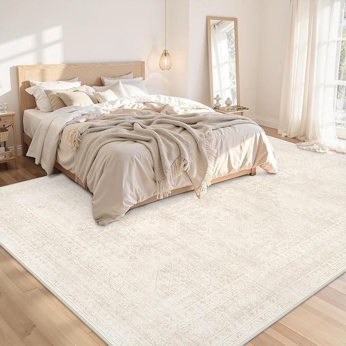 10x14 Area Rugs Living Room: Bedroom Neutral Washable Carpet Beige | Large - Image 2