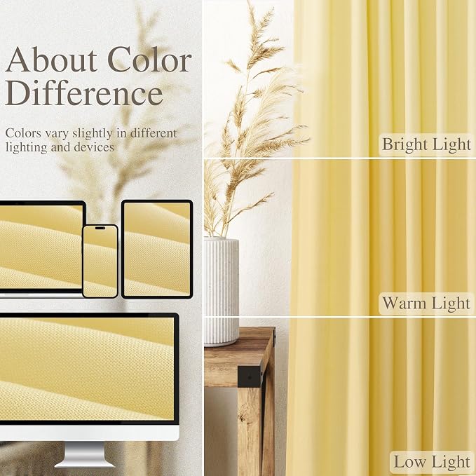 Yellow Linen Boho Curtains for Bedroom Back Tab Rod Pocket Semi Sheer Linen - Image 4