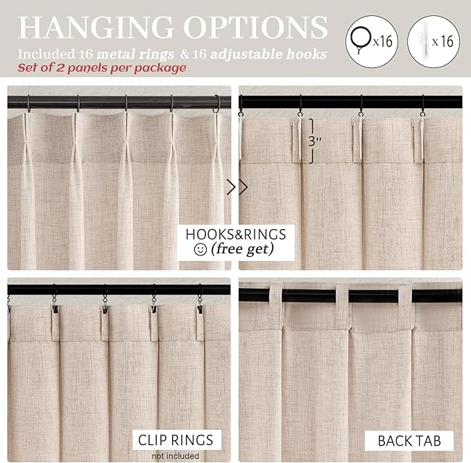 PleatedDrapes Custom Curtains for Living Room 2 Pages, Linen Curtains 102 - Image 4
