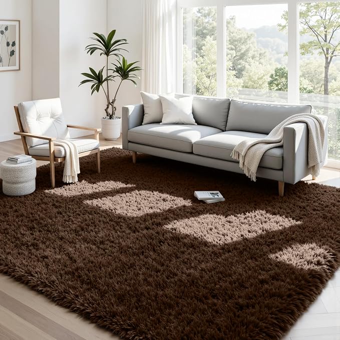 4x6 Fluffy Shag Area Rugs for Living Room Bedroom: Soft Plush Carpet Brown | by CarpetAddColortoYourLife