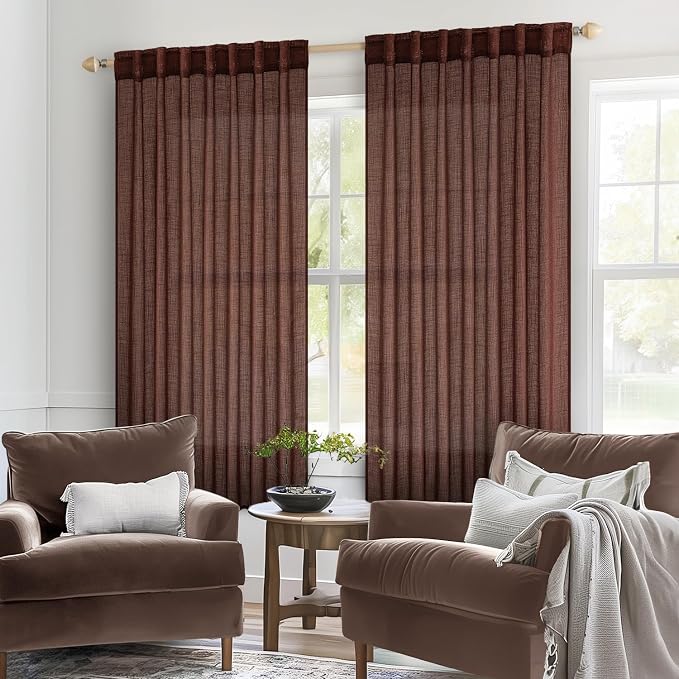 MIULEE Chocolate Brown Linen Curtains 52x54 Inch Long 2 Panels - Image 2