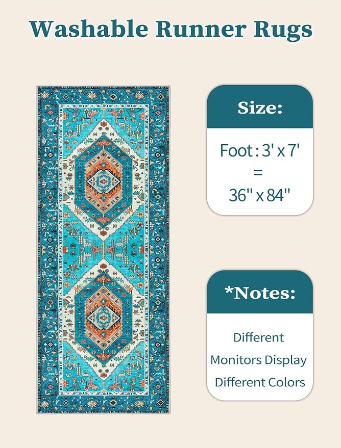 SERISSA 3x7 Washable Non Slip Boho Runner Rug - Image 6