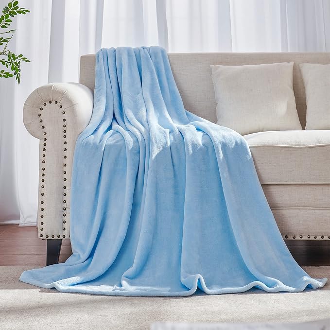 Light Blue Fleece Plush Throw Blanket 50"x60"for Couch Fuzzy Cozy Flannel | by JIAHANNHA