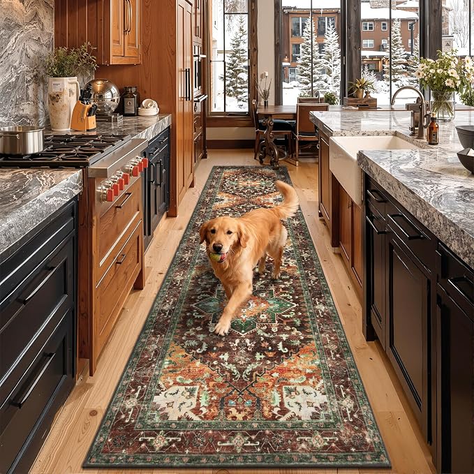 Yamaziot Washable Runner Rug, 3x12 Non-Slip Boho Hallway Kitchen Rug | Stain - Image 5