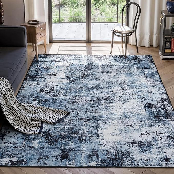 Rugflix 5x7 Area Rugs for Living Room, Washable Navy Blue Dark Large Rug | by RugflixAreaRugs