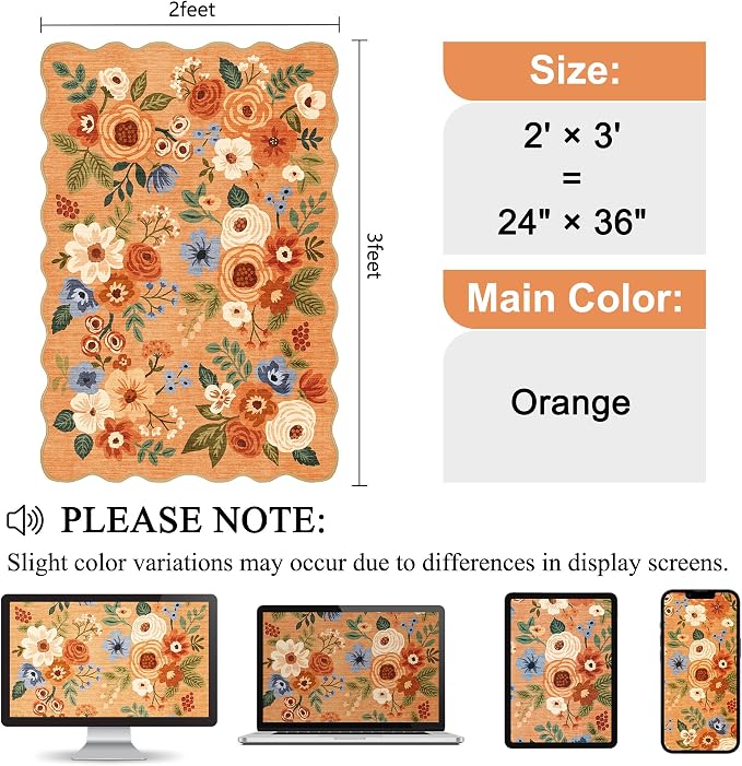 DUKINO 2x3 Rugs for Entryway, Floral Door Mat Washable Kitchen Rugs, Low Pile - Image 2