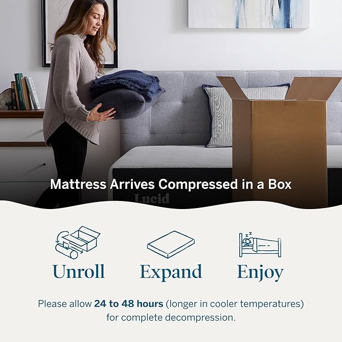 Lucid 14 Inch Memory Foam Mattress - Medium Firm Feel - Infused with Refreshing Bamboo Charcoal and Cooling Gel - Bed in a Box - Temperature Regulating - Pressure Relief - Breathable - Full Size