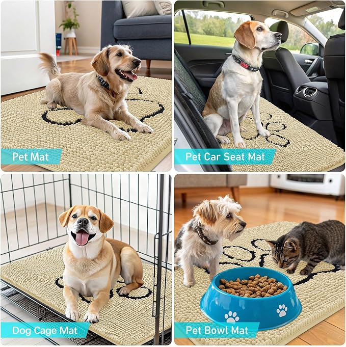 OLANLY Dog Door Mat for Muddy Paws 48x30, Paw Print Design Chenille Mud Mat | - Image 7