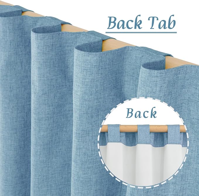 Blue 100% Blackout Linen Window Curtains - Image 6