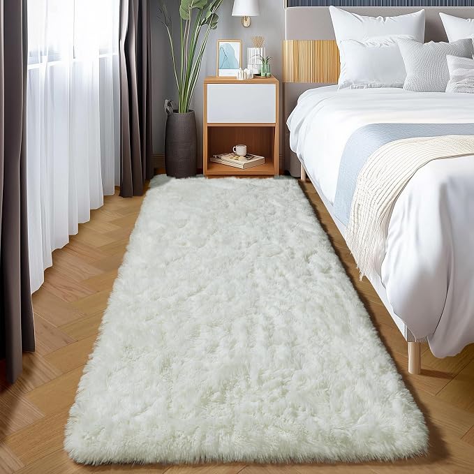 Cream White Runner Rugs for Bedroom Living Room, Ivory Fluffy 2x6 Area Rug | - Image 7