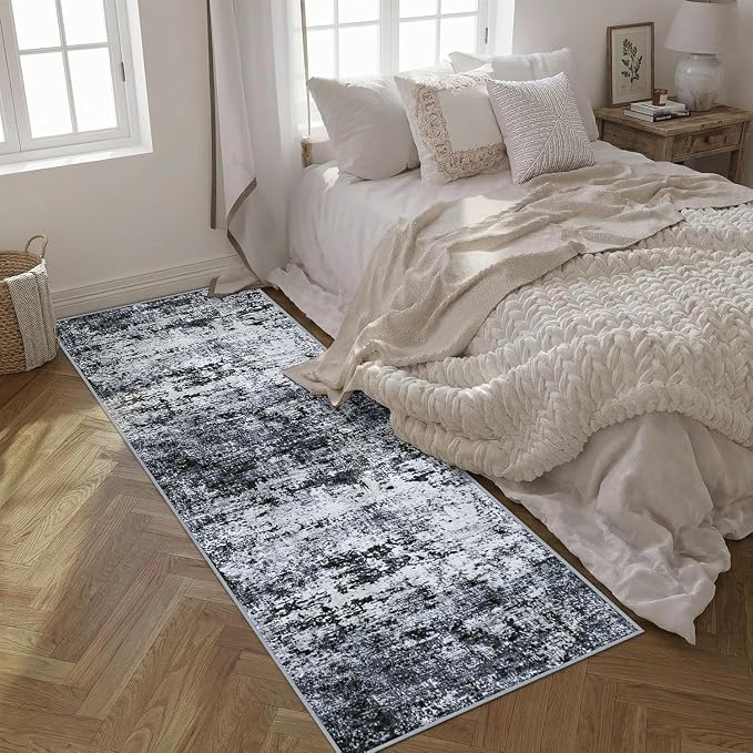 2.6x8 Washable Runner Rug：Modern Abstract Kitchen Carpet Black | - Image 5