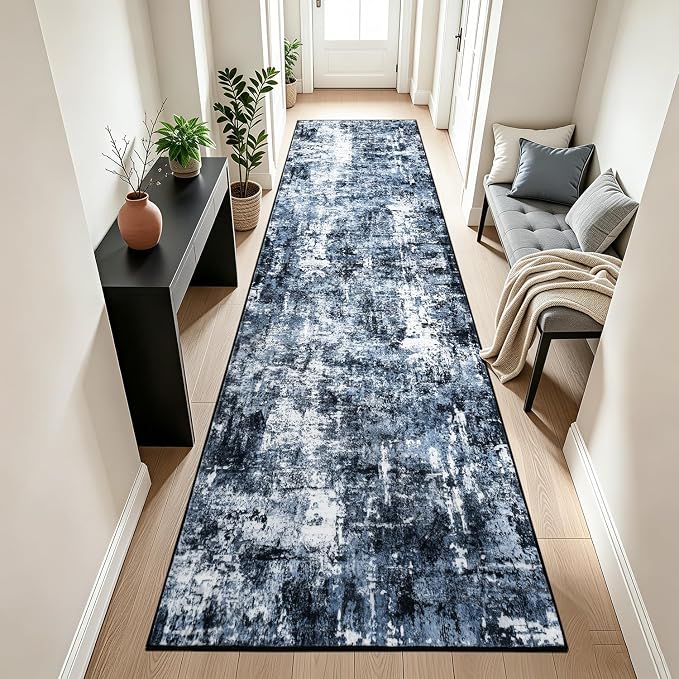 Rugflix 3x12 Runner Rug for Hallway, Washable Navy Blue Long Runners | Machine by RugflixAreaRugs