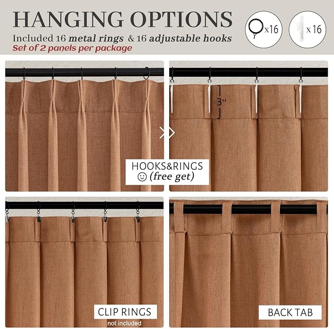 Terracotta Soft Thick Linen Curtains 120 Inches Long - Image 4