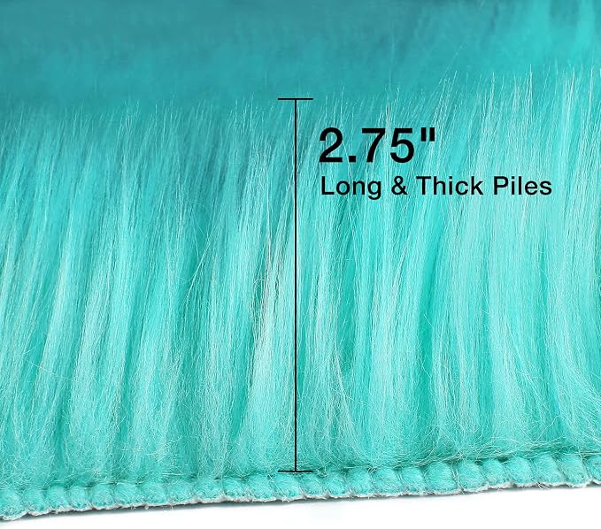 Turquoise Blue Faux Sheepskin Runner Rugs 2x6 ft, Fluffy Fur Couch Covers | - Image 2
