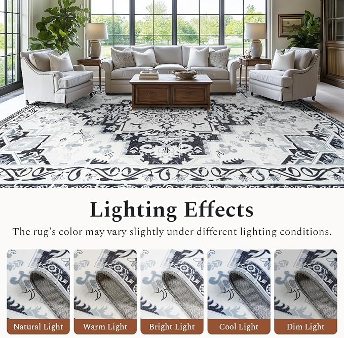 Rugflix 6x9 Area Rugs for Living Room, Washable Light Grey Large Rug | Machine - Image 6