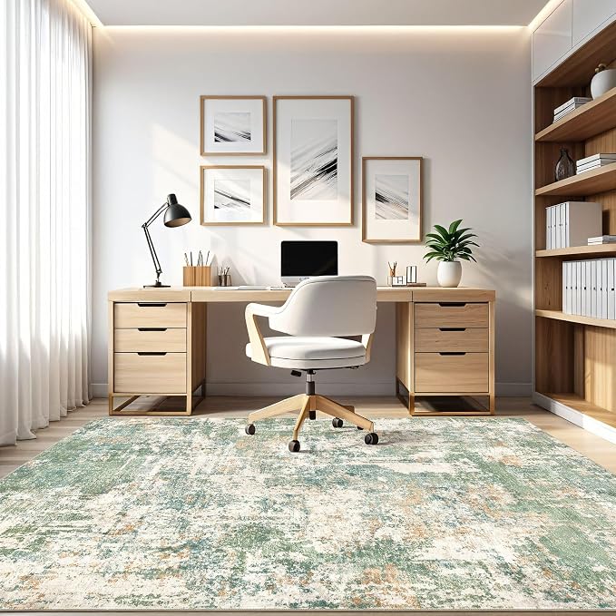 LOONGRUG 6x8 Area Rug Washable Neutral Modern Living Room Rugs Green | Abstract - Image 8