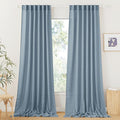 RYB HOME Linen Curtains 120 inches Long, Extra Long Floor Sweeping Semi Sheer Curtains Light Filtering Privacy Linen Blend Drapes for Sliding Glass Door Living Room, 52" inches Wide, Dusty Blue