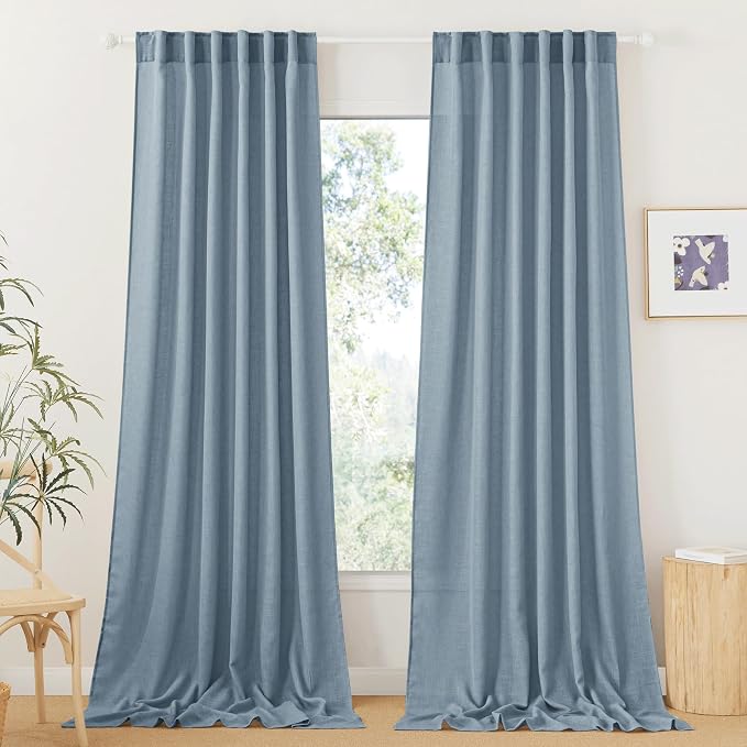 RYB HOME Sheer Curtains 102 inches, Extra Long Floor to Ceiling Curtains | Half by RYBHOME